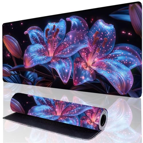 Mauspad Schwarz Gaming Mousepad XXL 900 x 400 mm, Wasserdicht Schreibtischunterlage Blume, Verbessert Präzision und Geschwindigkeit, Genähten Kanten Desk Mat, PC Zubehör Gaming Schreibtisch Deko ED-1 von GOUFEENG