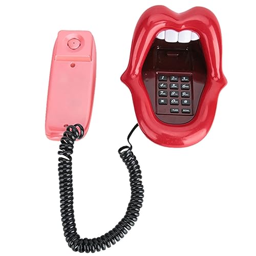 Dekorative Telefone mit großer Zunge, rote Lippenform Modernes Telefon Festnetz-Telefondekor Schnurgebundene Telefon-Support-Nummer Speicher für Home Hotel Office von GOWENIC