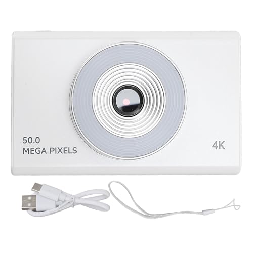 Digitalkamera, 4K 48MP Teenager-Digitalkamera, 8-facher Digitalzoom, Fülllicht, HD-Retro-CCD für Studenten, Teenager, Jungen, Mädchen, Senioren (White) von GOWENIC