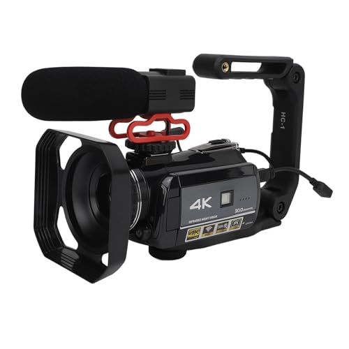 GOWENIC 4K-Videokamera-Camcorder, 30 MP Ultra HD Anti-Shake-DV-Kamera mit 3,0-Zoll-IPS-Rotations-Touchscreen, IR-Nachtsicht, WiFi-Vlog-Kamera mit Mikrofonhaube, Handhalterung, von GOWENIC