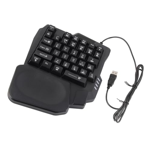 GOWENIC Einhand-Gaming-Tastatur, 35 Tasten, USB-Kabel, Regenbogen-Buchstaben, Leuchtende Einhand-Tastatur mit Mechanischem Gefühl, Breite Handballenauflage, Schwarze Einhand-Tastatur, von GOWENIC