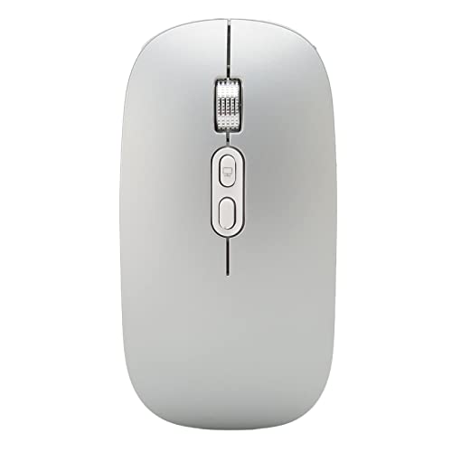 GOWENIC Kabellose Maus, Dual Mode Verbindungsmaus mit Buntem Licht, 3 stufige DPI Anpassung, 500 mAh Akku, Mobile Optische Kabellose Maus für Laptop, PC, Desktop (Silber grau) von GOWENIC