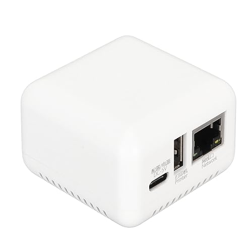 GOWENIC USB 2.0 Netzwerkdruckserver, LAN Druckfreigabeserver Unterstützt Bild und Textdruck, für Office School Printshop (EU-Stecker) von GOWENIC