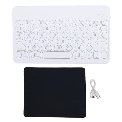 Kabellose BT -Tastatur, 10 -Zoll -BT -Tastatur mit Ergonomischen Rundtaste, 10 M Verbindung, Tragbare Tastatur für Desktop -Computer -Laptop -Telefon -Tablet (White) von GOWENIC