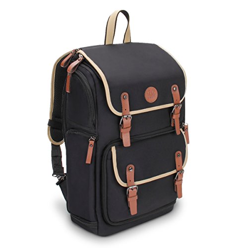 GOgroove Kamera Rucksack für Spiegelreflexkameras: DSLR Backpack ideal für Reisen, ausreichend Platz für Kamera & Zubehör, sowie Laptop und Stativhalter & wetterfestem Regenschutz, Schwarz von GOgroove