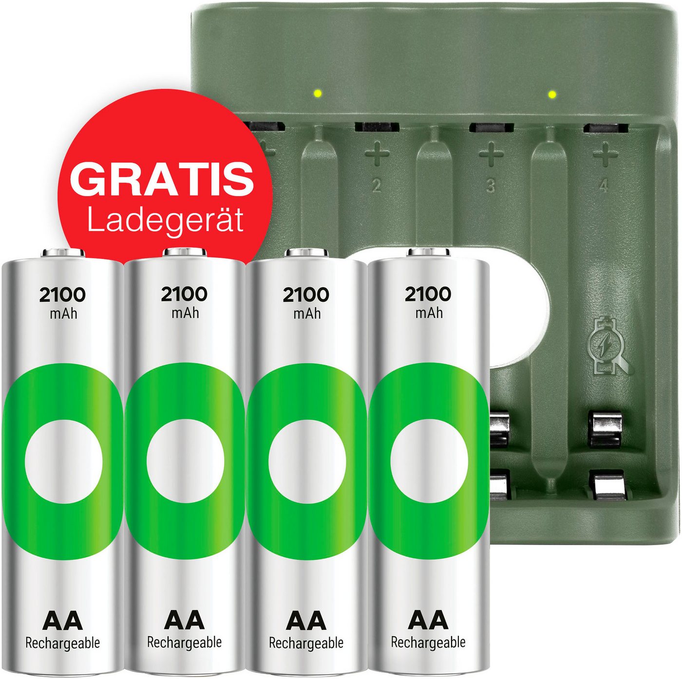 GP Batteries Free Charger B441U + 4x 2100mAh AA Batterie-Ladegerät von GP Batteries