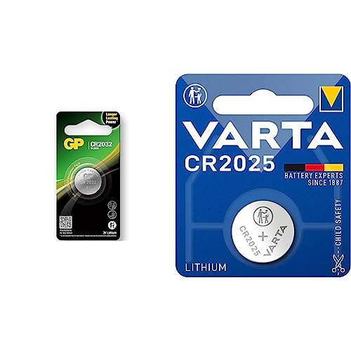 GP CR2032-7U1 Lithium Batterie CR2032 (3V) & VARTA Batterien Knopfzelle CR2025, 1 Stück, Lithium Coin, 3V, kindersichere Verpackung, für elektronische Kleingeräte - Autoschlüssel, Fernbedienungen von GP