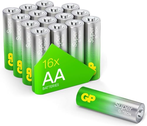 GP Batterien AA 1,5V Super Alkaline Longlife G-TECH Technologie, Vorratspack mit 16 Stück Mignon AA Batterien R6 von GP
