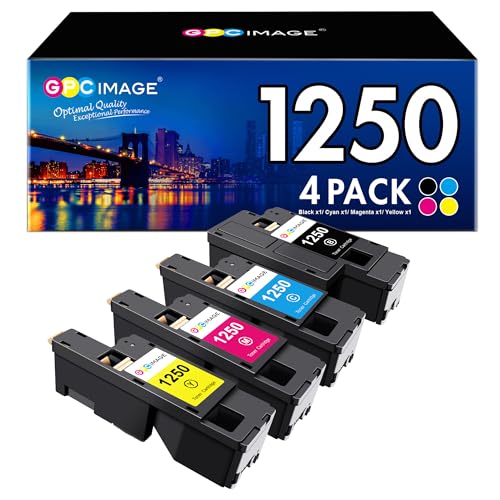 GPC IMAGE 1250 Toner Kompatible für Dell 1250c 1250 Multipack Druckerpatronen für C1765nfw C1765nf C1760nw 1350cnw 1355cn 1355cnw C1760 C1765 (4er-Pack, Schwarz Cyan Gelb Magenta) von GPC IMAGE