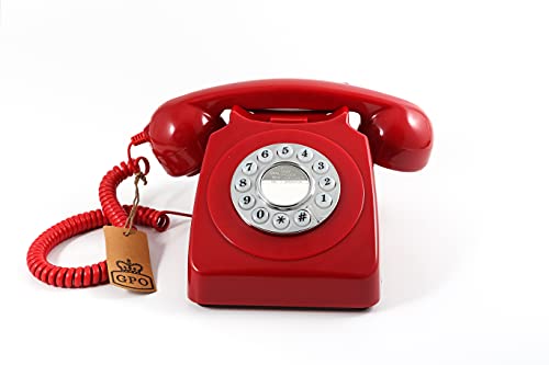 GPO 746 Retro Festnetztelefon im Stil der 70er Jahre mit Druckknopf-authentischer Klingelton- Rot von GPO
