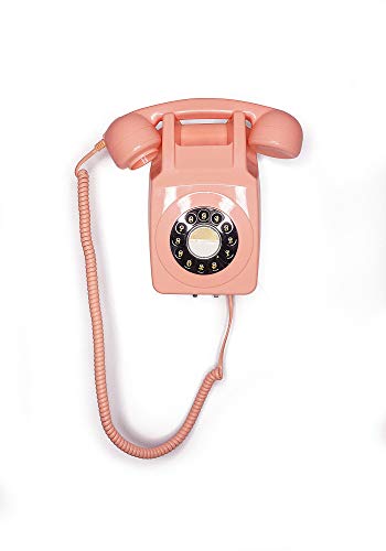 GPO Retro Festnetztelefon 746 mit Druckknopf zur Wandmontage, lockiges Kabel, authentischer Klingelring, Pink, GPO746WALLPUSHPINK von GPO