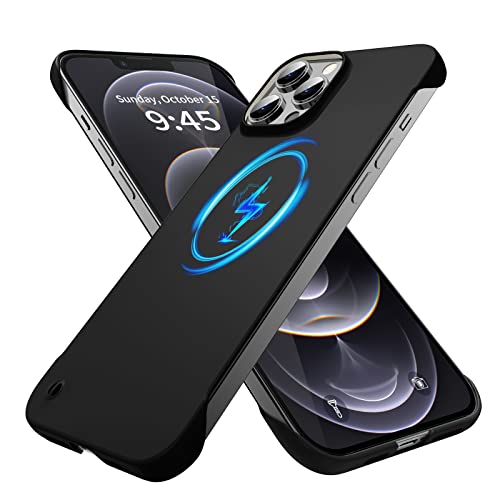 GRECAZO Magnetische schlanke Hülle passend für iPhone 12 Pro Max Handyhülle 6.7 Zoll (2020) Ultradünn, leicht, langlebig, rahmenlos, matt, Hartschale, rutschfestes Seil, schwarz von GRECAZO