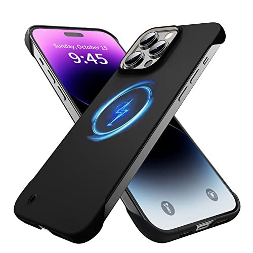 GRECAZO Magnetisches Slim Case für iPhone 14 Pro Max Handyhülle 6,7" (2022) Ultraleichte Dünne Rahmenlose Matte Hart MagSafe Abdeckung mit Zugring Stoßfestem rutschfestem Seil - Schwarz von GRECAZO