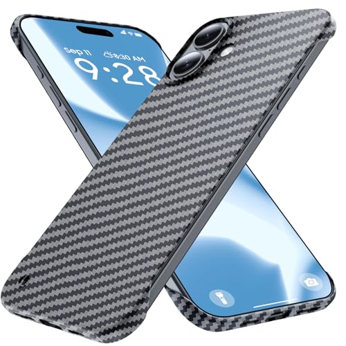 GRECAZO Schutzhülle für iPhone 16 Plus, ultradünn, mattiert, weiche Oberfläche, randlos, Kohlefaser, Stoßstruktur, 17 cm (6,7 Zoll), schlank, minimalistisch, leicht, rahmenlos, matt, Hartschale, von GRECAZO