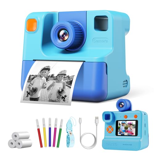 GREENKINDER Sofortbildkamera Kinder, 2.0" Bildschirm Kinderkamera Sofortbildkamera,180° Flip Objektiv Selfie Kinder Kamera mit 32G TF Karte Druckpapier Farbige Stifte, Geschenk für Kinder 3-12 Jahre von GREENKINDER