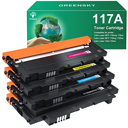 GREENSKY 117A Kompatibel Ersatz für HP 117A Toner Set für HP Color Laser MFP 179fwg 178nwg 150nw 150a 179fnw 178nw W2070A W2071A W2072A W2073A Tonerkartusche (Schwarz Cyan Gelb Magenta 4er-Pack) von GREENSKY