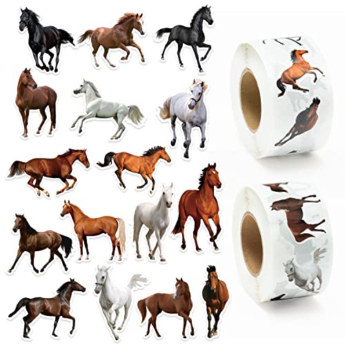 GROBRO7 1000Pcs Horse Realistische Aufkleber Rolle, Lebensechte Pferd Aufkleber Wasserdichte ästhetische Aufkleber für Wasserflasche Scrapbooking Laptop Gepäck, Party Tasche Füller Bevorzugungen von GROBRO7