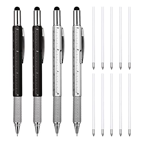 GROCKSTR 4 Pcs 6-in-1 Multitool Kugelschreiber Geschenk Werkzeug Stift Stift mit Lineal Stift Geschenk für Männer A von GROCKSTR