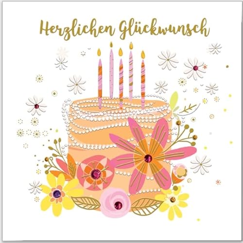 Zum Geburtstag: Große & besondere Grußkarte mit Torte und "Herzlichen Glückwunsch", hochwertig gearbeitet für besondere Grüße, von Turnowsky von GROSSEJEWELS