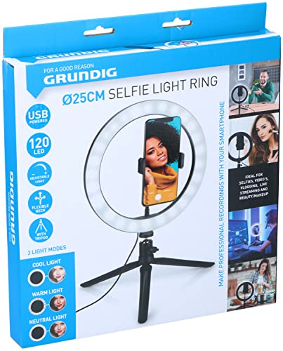 Grundig Selfie Ringlicht auf Stativ - Ringleuchte - für Smartphone - Social Media und Vlogs - LED - flexibel - 25 cm von GRUNDIG