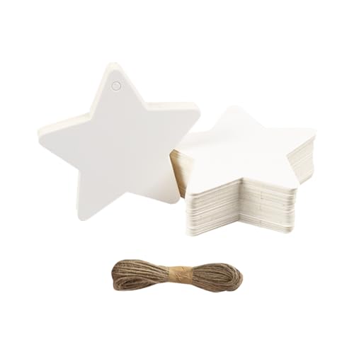 100 Stück Blanko-Papier-Geschenkanhänger, beschreibbare Geschenkanhänger, Weihnachten, Hängeetiketten, Stern-Gepäckanhänger, Kleidung, Preisschilder, Hochzeit, Party, Bastelanhänger mit Bindfaden, von GSHLLO