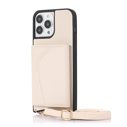 GSTINBLING Hülle for iPhone 14 Pro Max/14 Plus/14 Pro/14 Lederhülle Mit Kartenhalter Und Stoßfester Umhängetasche (Beige,14 6.1") von GSTINBLING