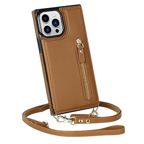 GSTINBLING Hülle for iPhone 14 Pro Max/14 Pro/14 Plus/14 Reißverschluss-Wallet-Design-Abdeckung Mit Schultergurt Und Flip-Card-Slot Stoßfeste Lederschale (Braun,14 Pro Max 6.7") von GSTINBLING