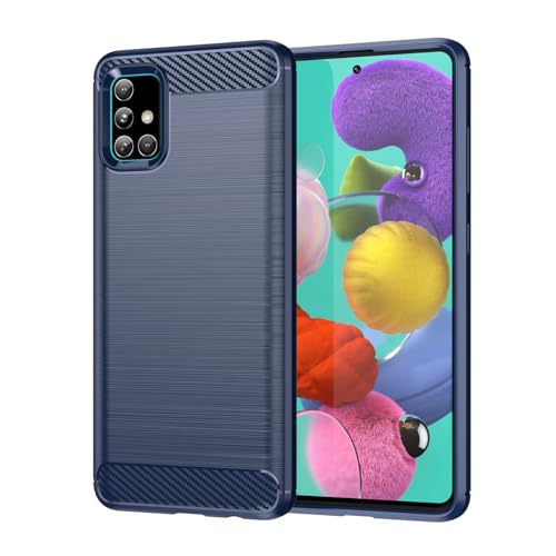 GTBDEKI Schutzhülle für Galaxy A51 4G, Samsung A51/Galaxy M40S SM-A515U, Karbonfaser, stoßfest, dünn, Silikon, robust, weiche TPU-Rückseite, Blau von GTBDEKI