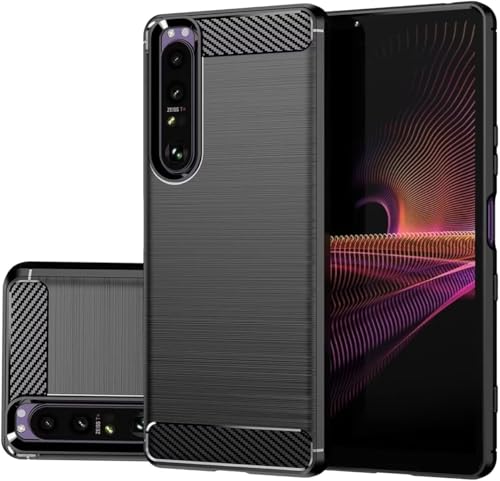 GTBDEKI Schutzhülle für Sony Xperia 1 III, Sony 1III 5G XQ-BC72, Karbonfaser, stoßfest, dünn, Silikon, robust, weiche TPU-Rückseite, Schwarz von GTBDEKI