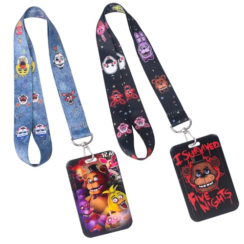 GTOTd FNAF Lanyard Schlüsselband (2 Pcs) with ID Badge Holder Ausweishalter Decoartions (2 Pcs). Merch Horror Game Party Zubehör Dekor ID Badge Halter Schlüssel String Brieftasche Telefon Teens von GTOTd