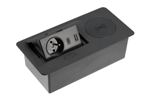 GTV Möbelsteckdose AVARO Plus, 5W Induktionsladegerät, USB-A und USB-C, kompakte Größe, erhältlich in Weiß, Schwarz, Aluminium, ideal für Home-Office und Gewerbe von GTV