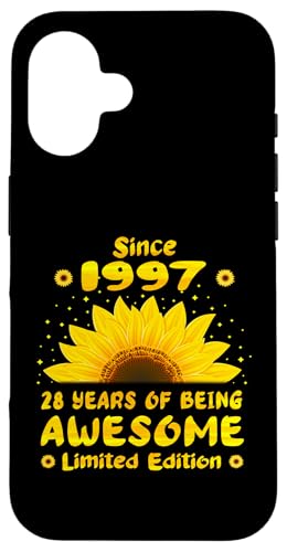 Hülle für iPhone 16 28. Geburtstag, 28. Geburtstag, Sonnenblumen-Liebhaber, Mädchen, geboren 1997 von GTee Vintage 28th Birthday Version 2025