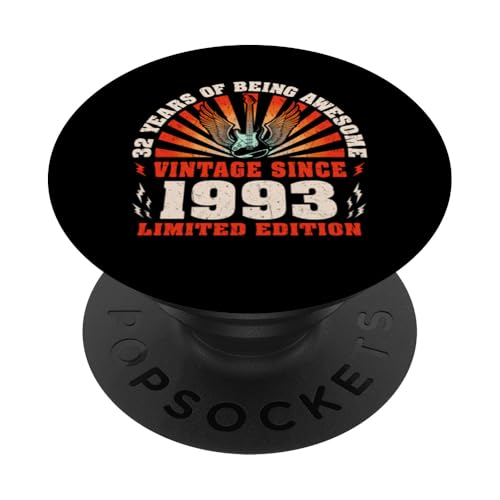 Gitarrenliebhaber zum 32. Geburtstag, 32. Geburtstag, Geboren 1993 PopSockets Klebender PopGrip von GTee Vintage 32nd Birthday Version 2025