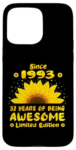 Hülle für iPhone 15 Pro Max 32. Geburtstag, 32 Jahre alte Sonnenblumen-Liebhaber, Mädchen, geboren 1993 von GTee Vintage 32nd Birthday Version 2025