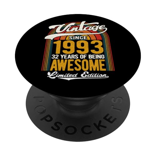 Retro Sunset 32 Years Of Awesome Born 1993 - 32. Geburtstag PopSockets Klebender PopGrip von GTee Vintage 32nd Birthday Version 2025