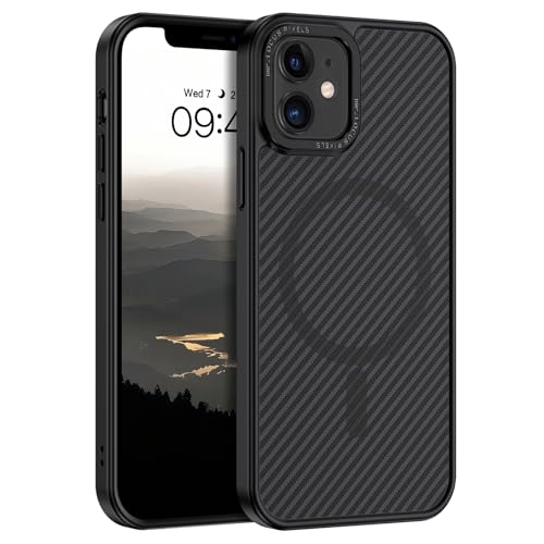 GUAGUA für iPhone 11 Hülle [Kompatibel mit MagSafe] Magnetisch Handyhülle für iPhone 11 Case Carbon Fiber Muster Design Stoßfest Schutzhülle mit TPU +PC Hardcase Slim Magnet Cover (6,1 Zoll) Schwarz von GUAGUA