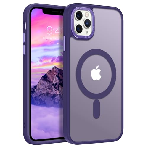 GUAGUA Magnetisch Hülle für iPhone 11 Pro Max [Kompatibel mit MagSafe] Matt Handyhülle Stoßfest Durchscheinende Rückseite Dünn Schutzhülle Case für iPhone 11 Pro Max (6,5 Zoll) Dunkelviolett/Lila von GUAGUA