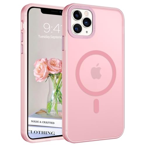 GUAGUA Magnetisch Hülle für iPhone 11 Pro Max [Kompatibel mit MagSafe] Matt Handyhülle Stoßfest Durchscheinende Rückseite Dünn Schutzhülle Case für iPhone 11 Pro Max (6,5 Zoll) Rosa/Pink von GUAGUA