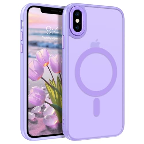 GUAGUA Magnetisch Hülle für iPhone X, iPhone XS [Kompatibel mit MagSafe] Matt Handyhülle Stoßfest Durchscheinende Rückseite Dünn Schutzhülle Case für iPhone X/XS (5,8 Zoll) Hellviolett von GUAGUA