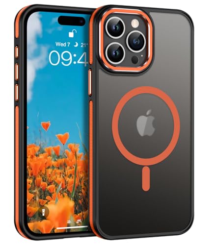 GUAGUA Magnetisch für iPhone 15 Pro Hülle [Kompatibel mit MagSafe] [Modische Farbblockierung] Transluzent Matt Slim Stoßfest Schutzhülle für iPhone 15 Pro 6,1 Zoll, Orange von GUAGUA