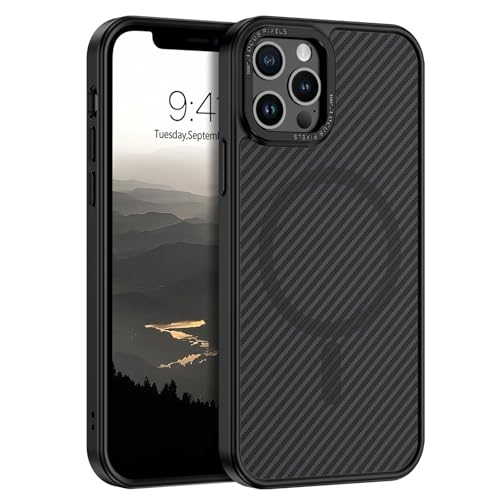 GUAGUA für iPhone 12 Pro Max Hülle [Kompatibel mit MagSafe] Magnetisch Handyhülle für iPhone 12 Pro Max Case Carbon Fiber Design Stoßfest Schutzhülle TPU und PC Slim Cover (6,7‘’) Schwarz von GUAGUA