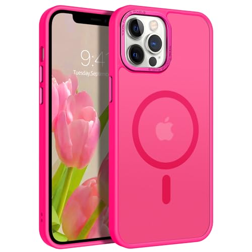 GUAGUA für iPhone 12 Pro Max Hülle [Kompatibel mit MagSafe] Matt Handyhülle für iPhone 12 Pro Max Case Stoßfest Magnetisch Schutzhülle Rückseite Durchscheinende Dünn Magnet Cover (6,7'') Rose Rot von GUAGUA