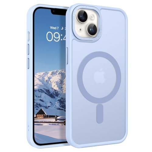 GUAGUA für iPhone 13 Hülle, iPhone 14 Hülle [Kompatibel mit MagSafe] Matt Magnetisch Handyhülle für iPhone 13/14 Rückseite Durchscheinende Dünn Stoßfest Schutzhülle Case Cover (6,1'') Himmelblau von GUAGUA