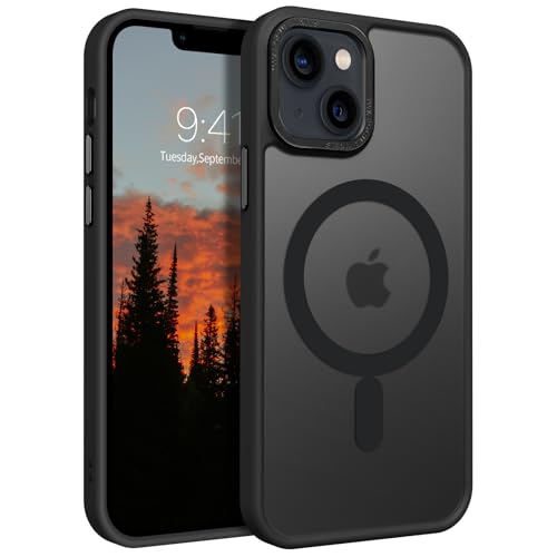 GUAGUA für iPhone 13 Hülle, iPhone 14 Hülle [Kompatibel mit MagSafe] Matt Magnetisch Handyhülle für iPhone 13/14 Rückseite Durchscheinende Dünn Stoßfest Schutzhülle Case Cover (6,1'') Schwarz von GUAGUA