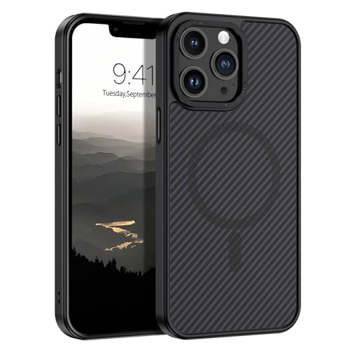 GUAGUA für iPhone 13 Pro Hülle [Kompatibel mit MagSafe] Magnetisch Handyhülle für iPhone 13 Pro Case Carbon Fiber Muster Design Stoßfest Schutzhülle TPU und PC Hardcase Slim Cover (6,1'') Schwarz von GUAGUA