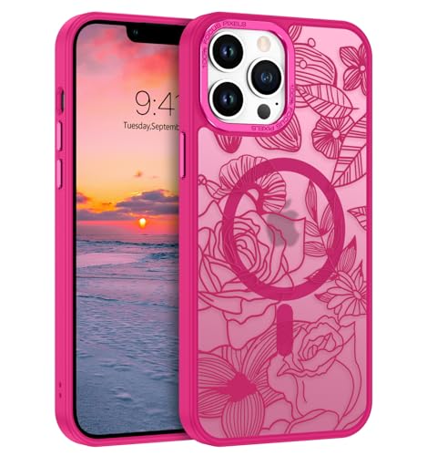 GUAGUA für iPhone 13 Pro Max Hülle [Kompatibel mit MagSafe] Magnetisch Handyhülle für iPhone 13 Pro Max Case Rose Blumen Muster Design Stoßfest Schutzhülle PC+TPU Hardcase Slim Cover (6,7'') Rose Rot von GUAGUA