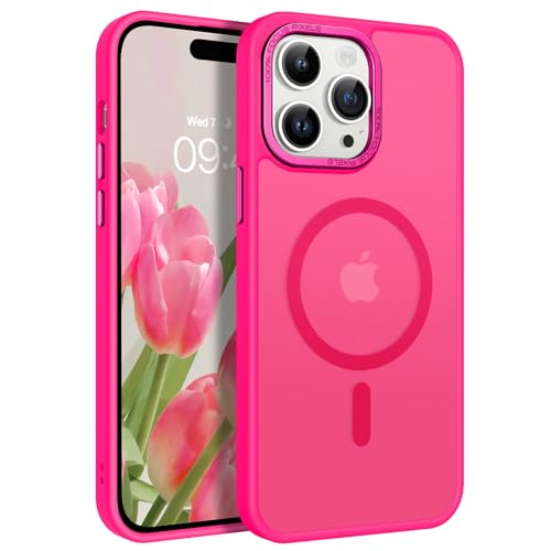 GUAGUA Magnetisch Handyhülle für iPhone 14 Pro Hülle [Kompatibel mit MagSafe] Matt Stoßfest Durchscheinende Rückseite Dünn Schutzhülle TPU und PC Hardcase für iPhone 14 Pro (6,1‘’) Rose Rot von GUAGUA