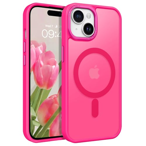 GUAGUA für iPhone 15 Plus Hülle [Kompatibel mit MagSafe] Matt Magnetisch Handyhülle für iPhone 15 Plus Case Rückseite Durchscheinende Stoßfest Schutzhülle PC+TPU Dünn Slim Cover (6,7'') Rose Rot von GUAGUA