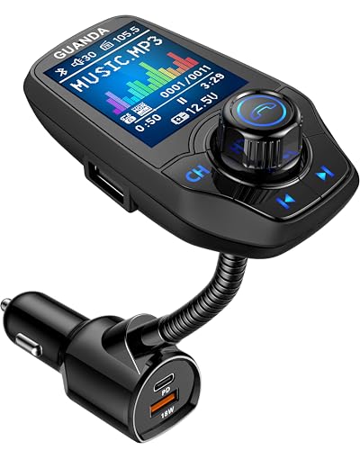 4-in-1 Bluetooth FM Transmitter Auto, Kabelloses Radio AUX Adapter mit 1,8'' Farbdisplay, 3 Port USB, PD 20W Ladegerät, SD/TF-Karte, 5 EQ Modi, Freisprechfunktion Auto Zigarettenanzünder MP3 Player von GUANDA TECHNOLOGIES CO., LTD.