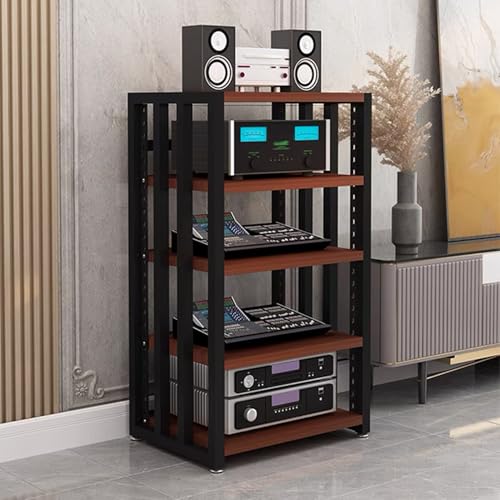 GUAWJRZDP 5-stufiger Hi Fi Regal, Hi Fi Rack mit Höhenverstellbarem Regal, Audio Rack Hi Fi Regal mit Anti-Rutsch-Pad, Record Player Stand for Entertainment-Stereoanlage(Black+Walnut) von GUAWJRZDP